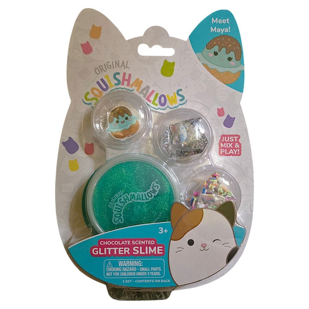 Squishmallows Maya Ice Cream Glitter Slime w/ Charm Chocolate Scent Collectible
